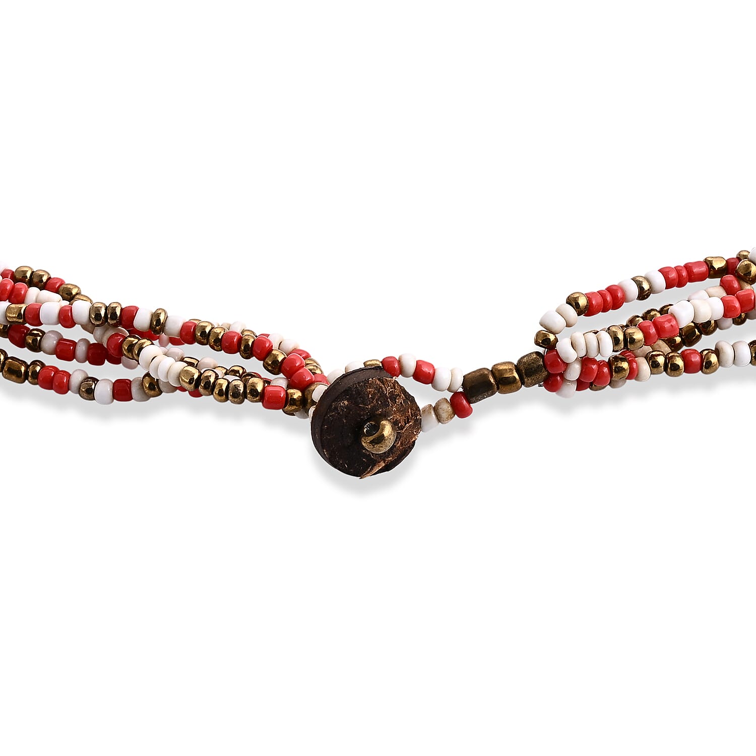Multistrand Seed Bead Necklace with Wood as Linking and Toggle Lock 24 Inches