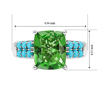 EverTrue Chartreuse Quartz (Triplet) and Sleeping Beauty Turquoise 6.50 ctw Citrus Bloom Ring in Platinum Bond (Size 6.0) (Ships in 10-12 Days)