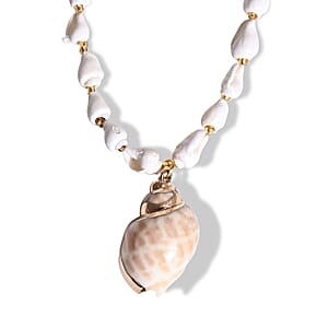 Shell Pendant Necklace in Goldtone with Adjustable ION Plated YG Stainless Steel Chain