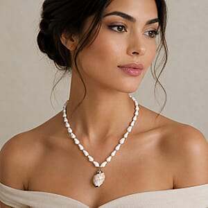 Shell Pendant Necklace in Goldtone with Adjustable ION Plated YG Stainless Steel Chain