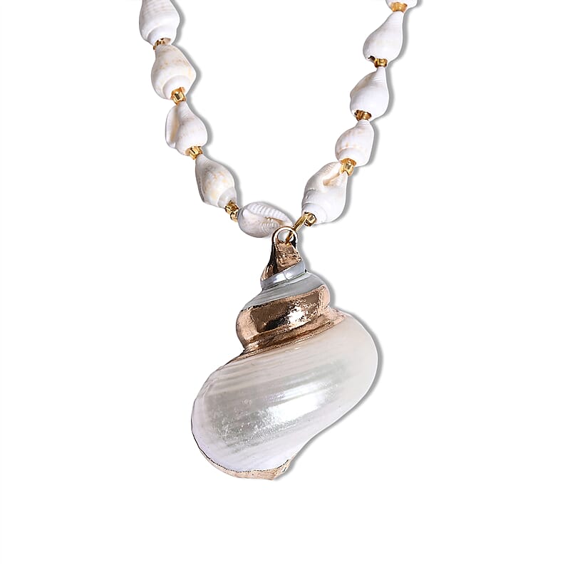 Shell Pendant Necklace in Goldtone with Adjustable ION Plated YG Stainless Steel Chain