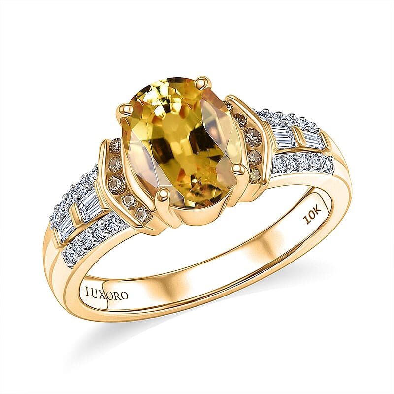 SGL Certified Luxoro AAA Yellow Sapphire, Natural Yellow and White Diamond I2 2.50 ctw Ring in 10K Yellow Gold (Size  5.0)