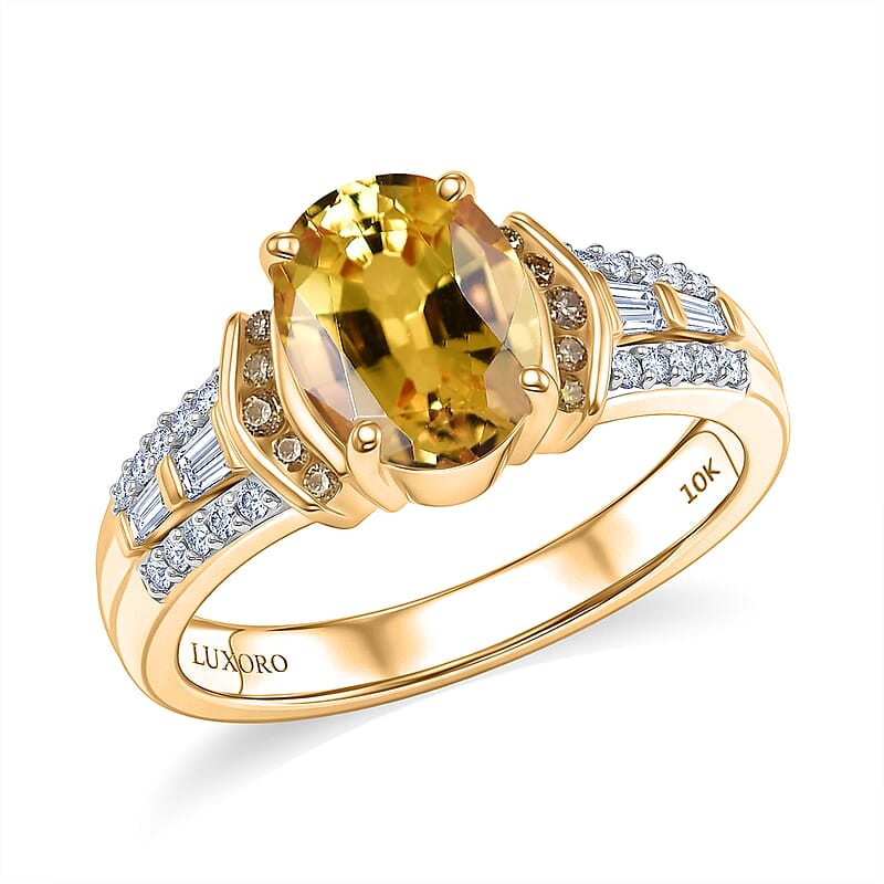 SGL Certified Luxoro AAA Yellow Sapphire, Natural Yellow and White Diamond I2 2.50 ctw Ring in 10K Yellow Gold (Size  6.0)