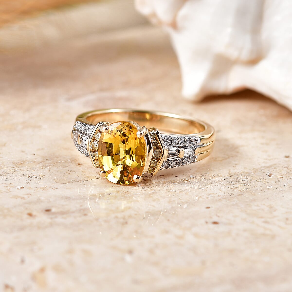 SGL Certified Luxoro AAA Yellow Sapphire, Natural Yellow and White Diamond I2 2.50 ctw Ring in 10K Yellow Gold (Size  6.0) image number 1
