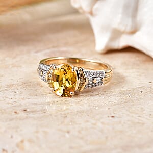 SGL Certified Luxoro AAA Yellow Sapphire, Natural Yellow and White Diamond I2 2.50 ctw Ring in 10K Yellow Gold (Size  6.0)