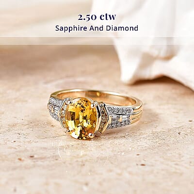 SGL Certified Luxoro AAA Yellow Sapphire, Natural Yellow and White Diamond I2 2.50 ctw Ring in 10K Yellow Gold (Size  6.0)
