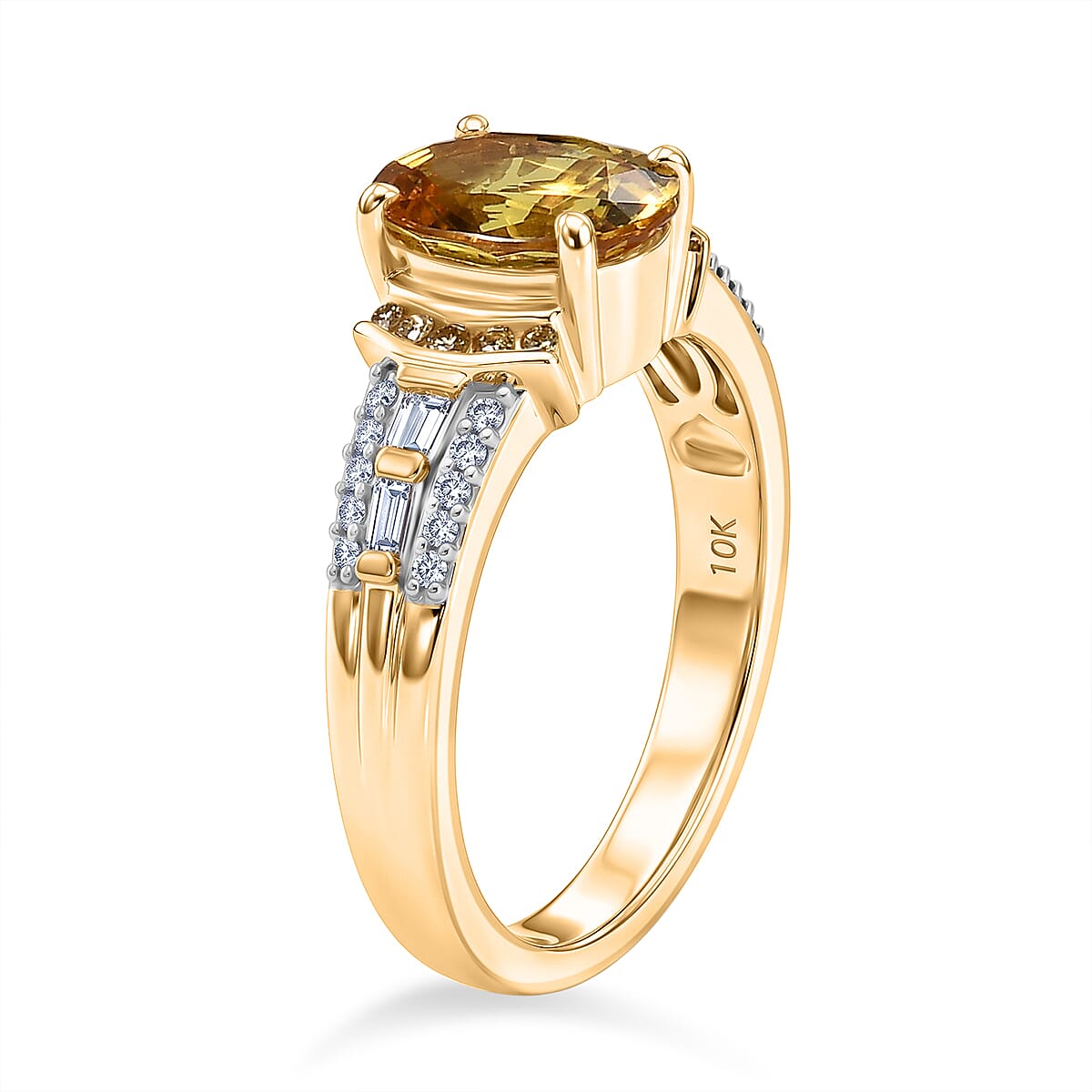 SGL Certified Luxoro AAA Yellow Sapphire, Natural Yellow and White Diamond I2 2.50 ctw Ring in 10K Yellow Gold (Size  6.0) image number 3