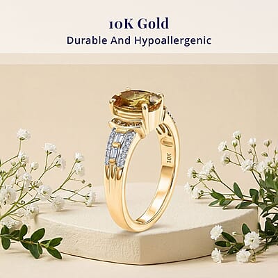 SGL Certified Luxoro AAA Yellow Sapphire, Natural Yellow and White Diamond I2 2.50 ctw Ring in 10K Yellow Gold (Size  6.0)