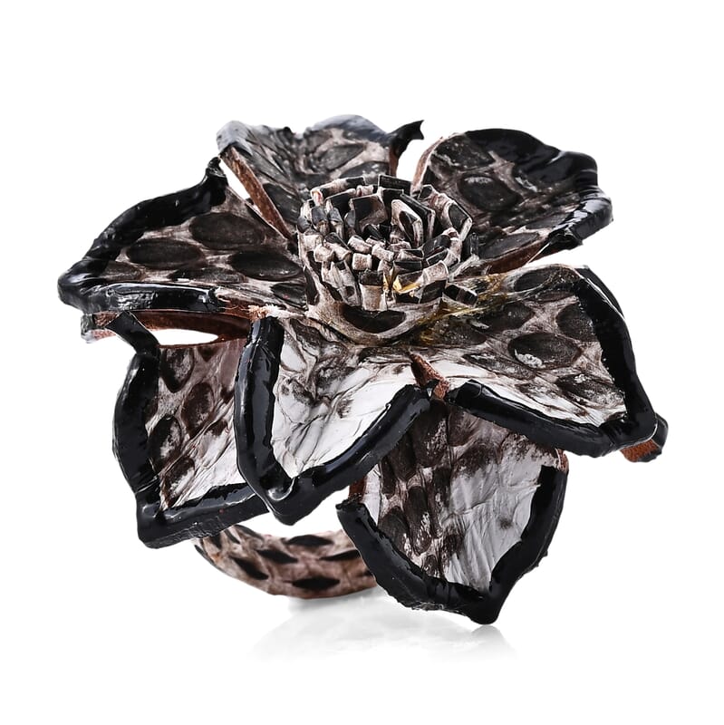 Gray Snake Embossed Faux Leather Ring (Adjustable)