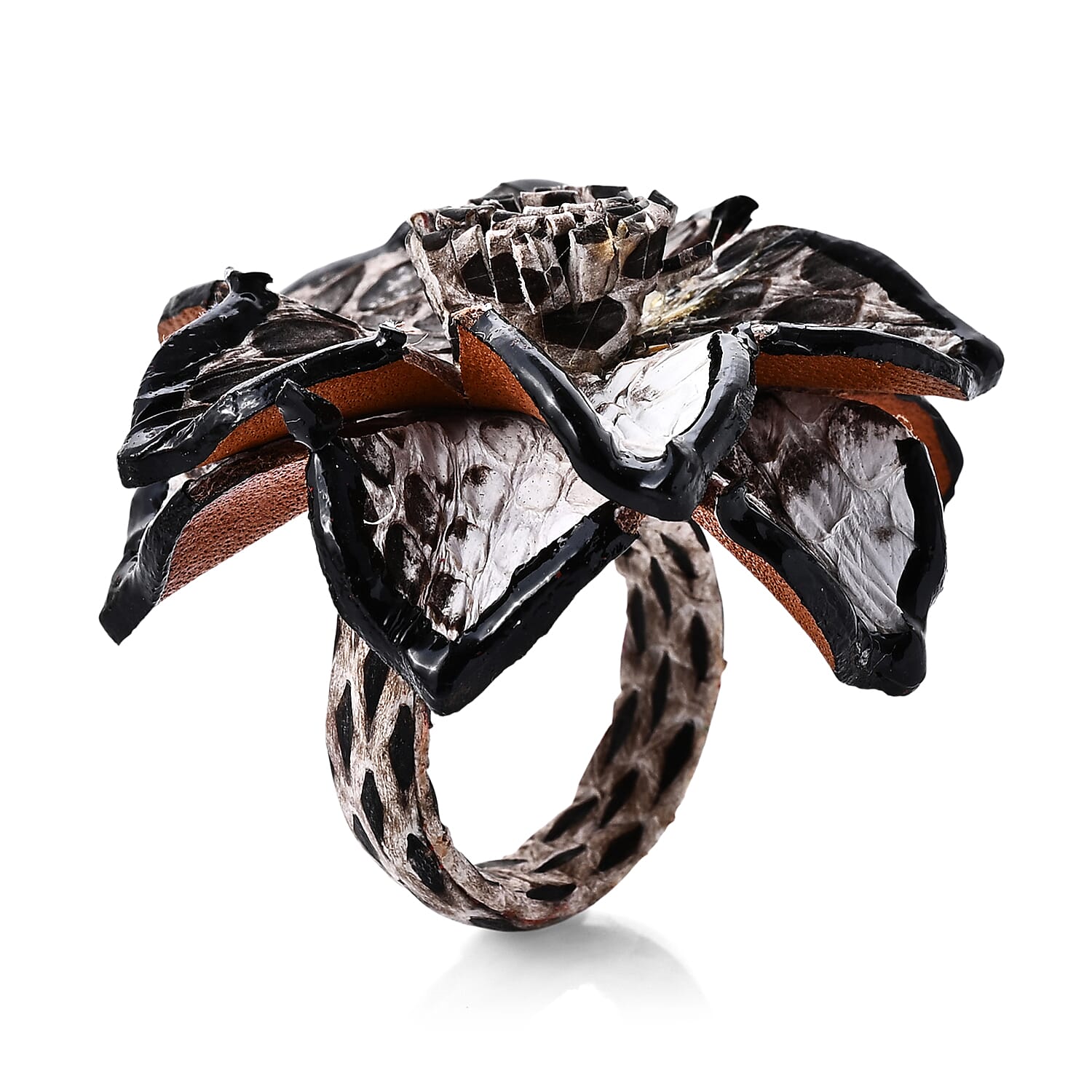 Gray Snake Embossed Faux Leather Ring (Adjustable)