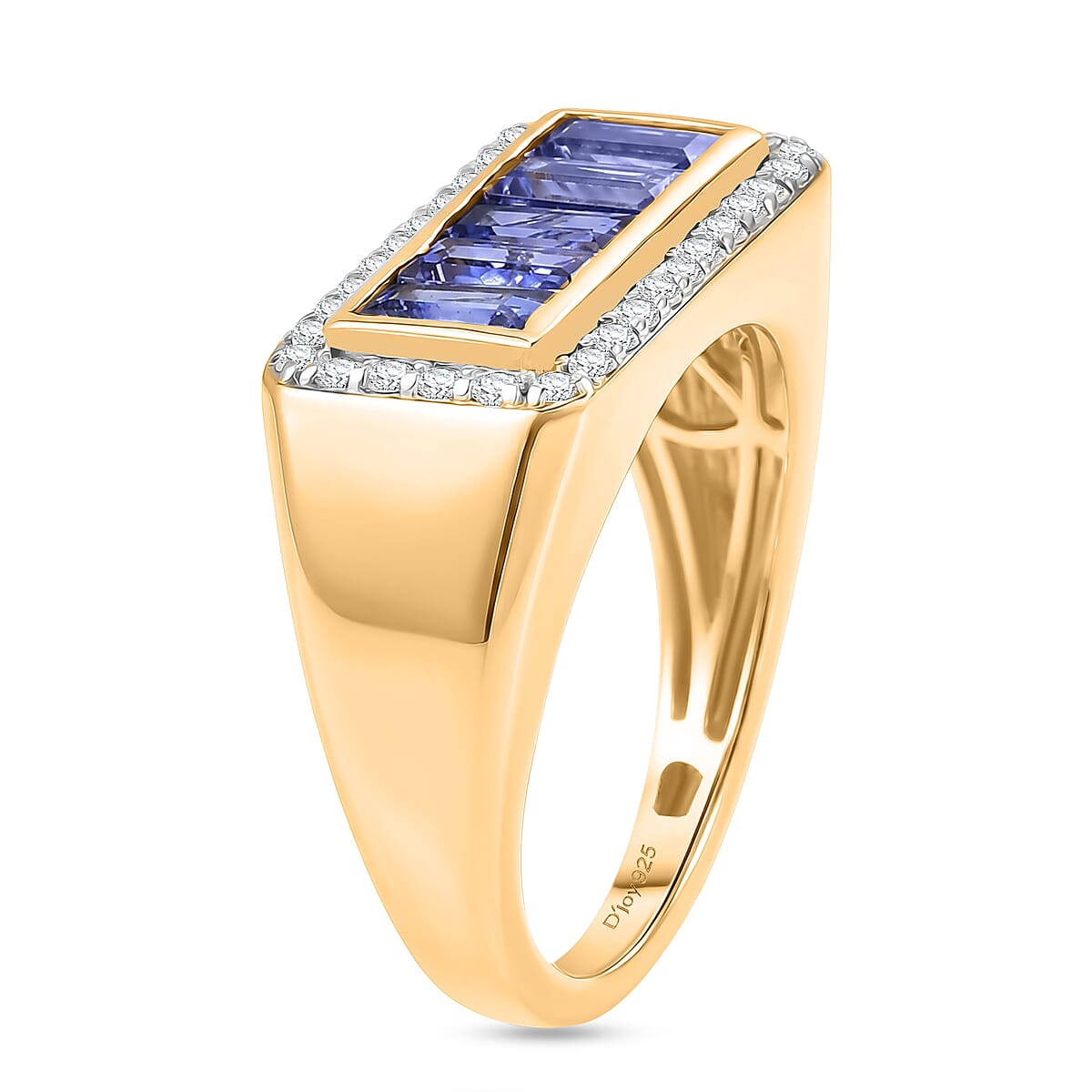 D'Joy Tanzanite and Moissanite 2.35 ctw Men's Ring in 18K Vermeil Yellow Gold Over Sterling Silver (Size  10.0)