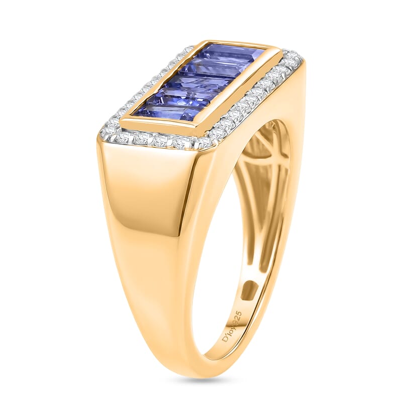 D'Joy Tanzanite and Moissanite 2.35 ctw Men's Ring in 18K Vermeil Yellow Gold Over Sterling Silver (Size  10.0)