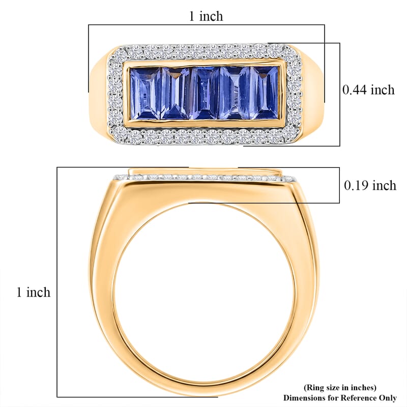 D'Joy Tanzanite and Moissanite 2.35 ctw Men's Ring in 18K Vermeil Yellow Gold Over Sterling Silver (Size  10.0)