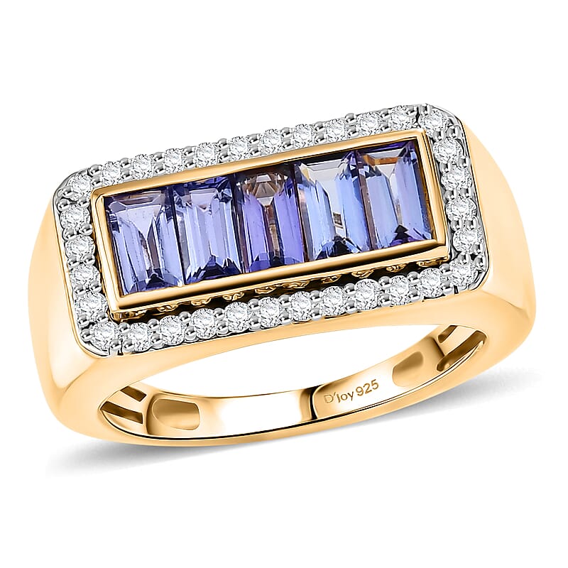 D'Joy Tanzanite and Moissanite 2.35 ctw Men's Ring in 18K Vermeil Yellow Gold Over Sterling Silver (Size  9.0)