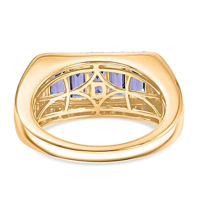 D'Joy Tanzanite and Moissanite 2.35 ctw Men's Ring in 18K Vermeil Yellow Gold Over Sterling Silver (Size  9.0)