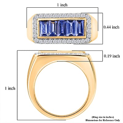 D'Joy Tanzanite and Moissanite 2.35 ctw Men's Ring in 18K Vermeil Yellow Gold Over Sterling Silver (Size  9.0)