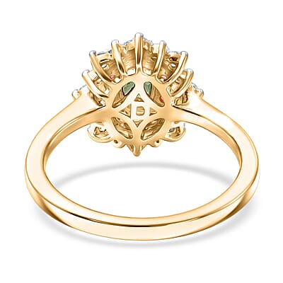 D'Joy Premium Tsavorite Garnet and Multi Gemstone 1.10 ctw Royal Blossom Ring in 18K Vermeil Yellow Gold Over Sterling Silver (Size 5.0)