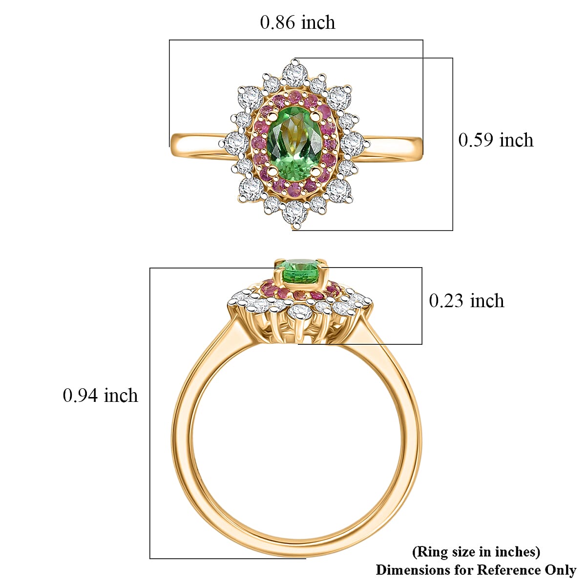 D'Joy Premium Tsavorite Garnet and Multi Gemstone 1.10 ctw Royal Blossom Ring in 18K Vermeil Yellow Gold Over Sterling Silver (Size 5.0)