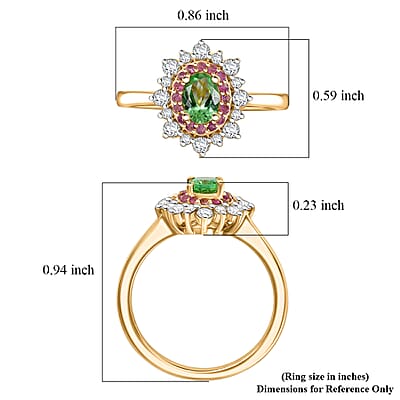 D'Joy Premium Tsavorite Garnet and Multi Gemstone 1.10 ctw Royal Blossom Ring in 18K Vermeil Yellow Gold Over Sterling Silver (Size 5.0)