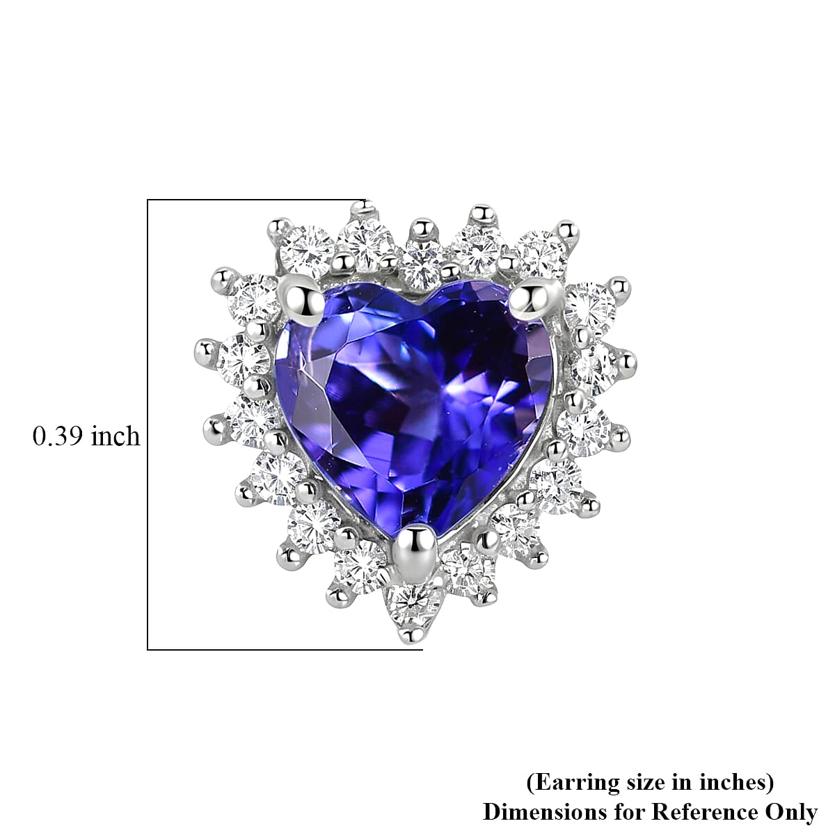 D'Joy Premium Tanzanite and Moissanite 1.90 ctw Heart Stud Earrings in Rhodium Over Sterling Silver