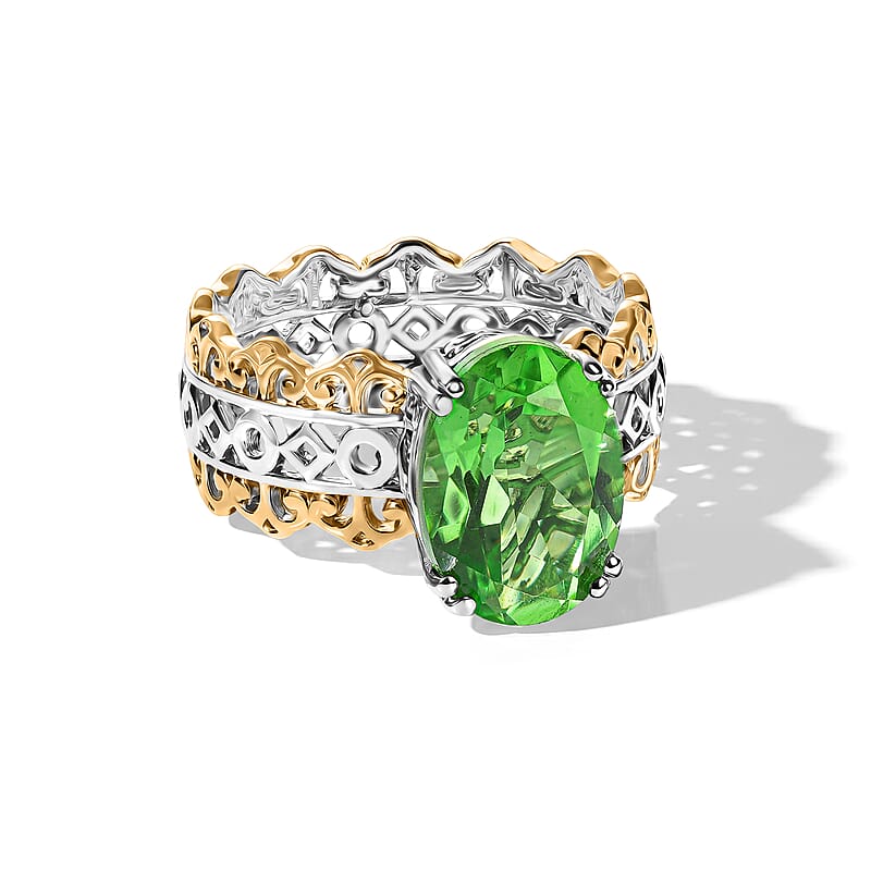 EverTrue Chartreuse Quartz (Triplet) 6.00 ctw Forest Crown Ring in 18K YG Plated and Platinum Bond (Size 5.0)