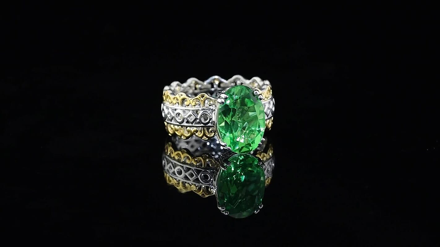 EverTrue Chartreuse Quartz Forest Crown Ring in 18K YG Plated and Platinum Bond (Size 10.0) 6.00 ctw