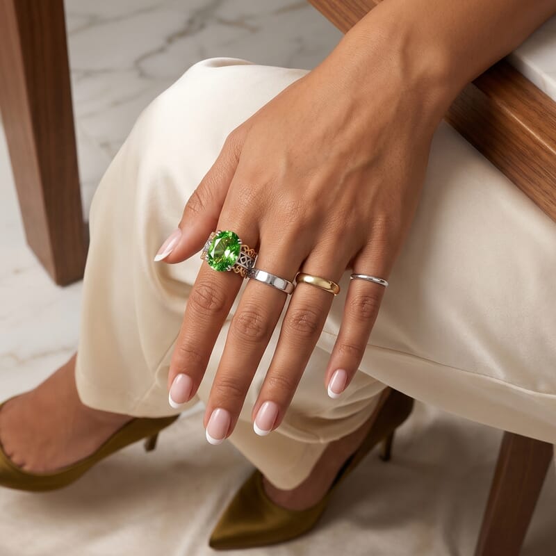 EverTrue Chartreuse Quartz (Triplet) 6.00 ctw Forest Crown Ring in 18K YG Plated and Platinum Bond (Size 5.0)