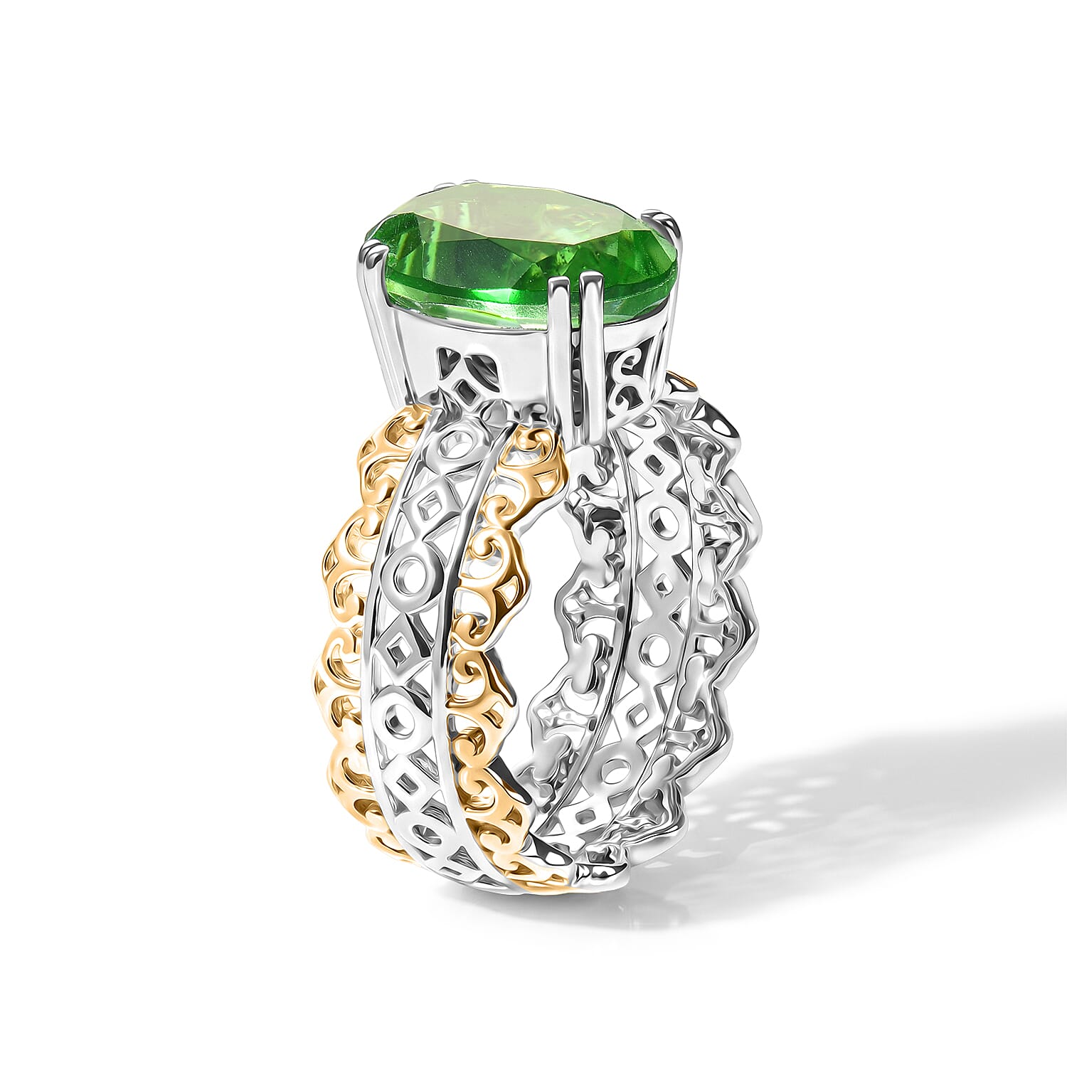 EverTrue Chartreuse Quartz (Triplet) 6.00 ctw Forest Crown Ring in 18K YG Plated and Platinum Bond (Size 5.0)