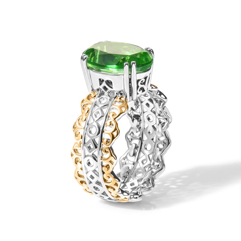 EverTrue Chartreuse Quartz (Triplet) 6.00 ctw Forest Crown Ring in 18K YG Plated and Platinum Bond (Size 5.0)