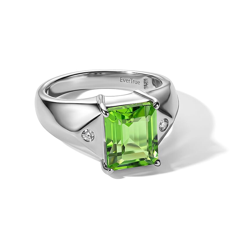 EverTrue Chartreuse Quartz (Triplet) and White Zircon 5.25 ctw Men's Ring in Platinum Bond (Size 9.0)