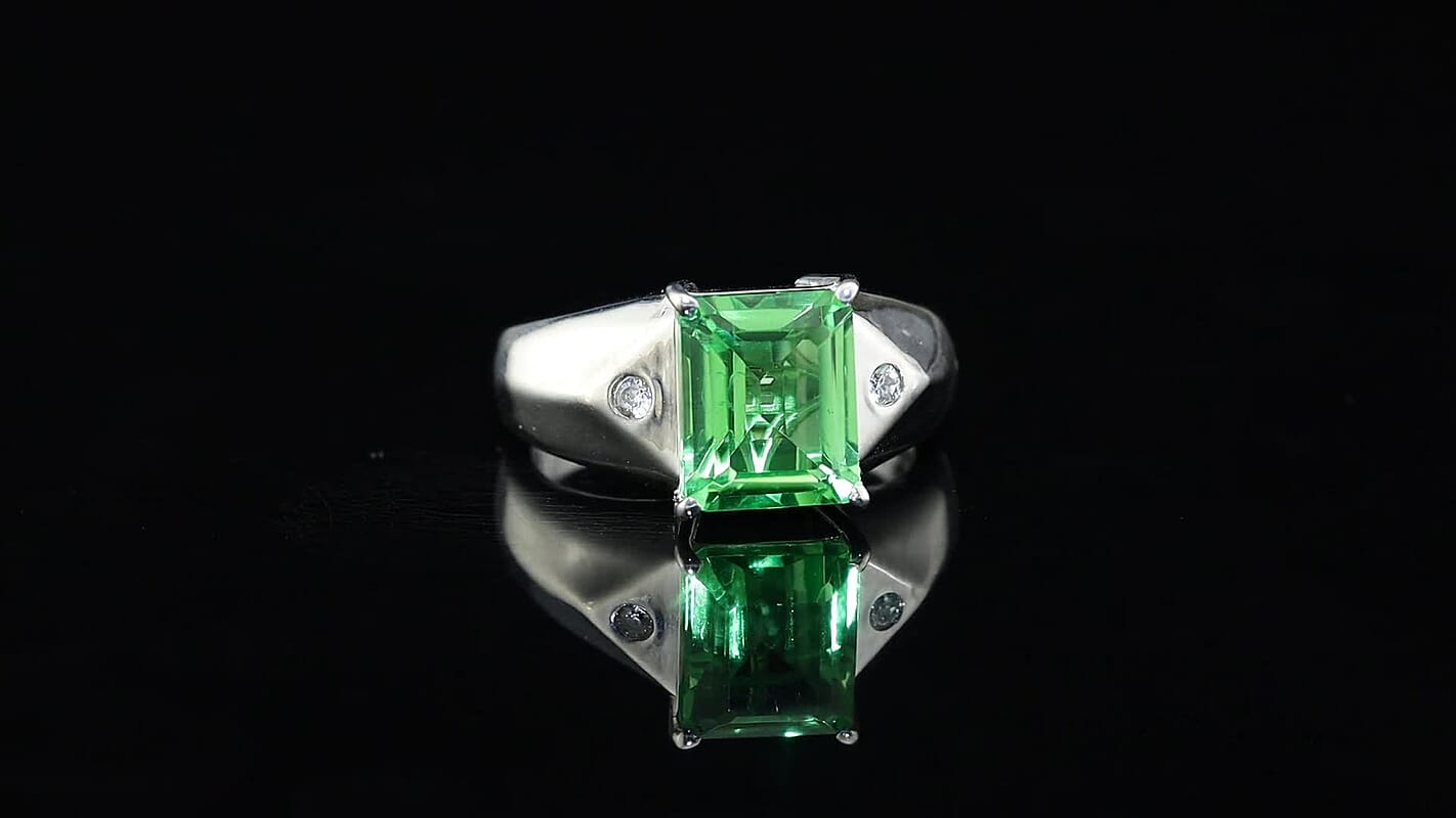 EverTrue Chartreuse Quartz, White Zircon Men's Ring in Platinum Bond (Size 10.0) 5.25 ctw
