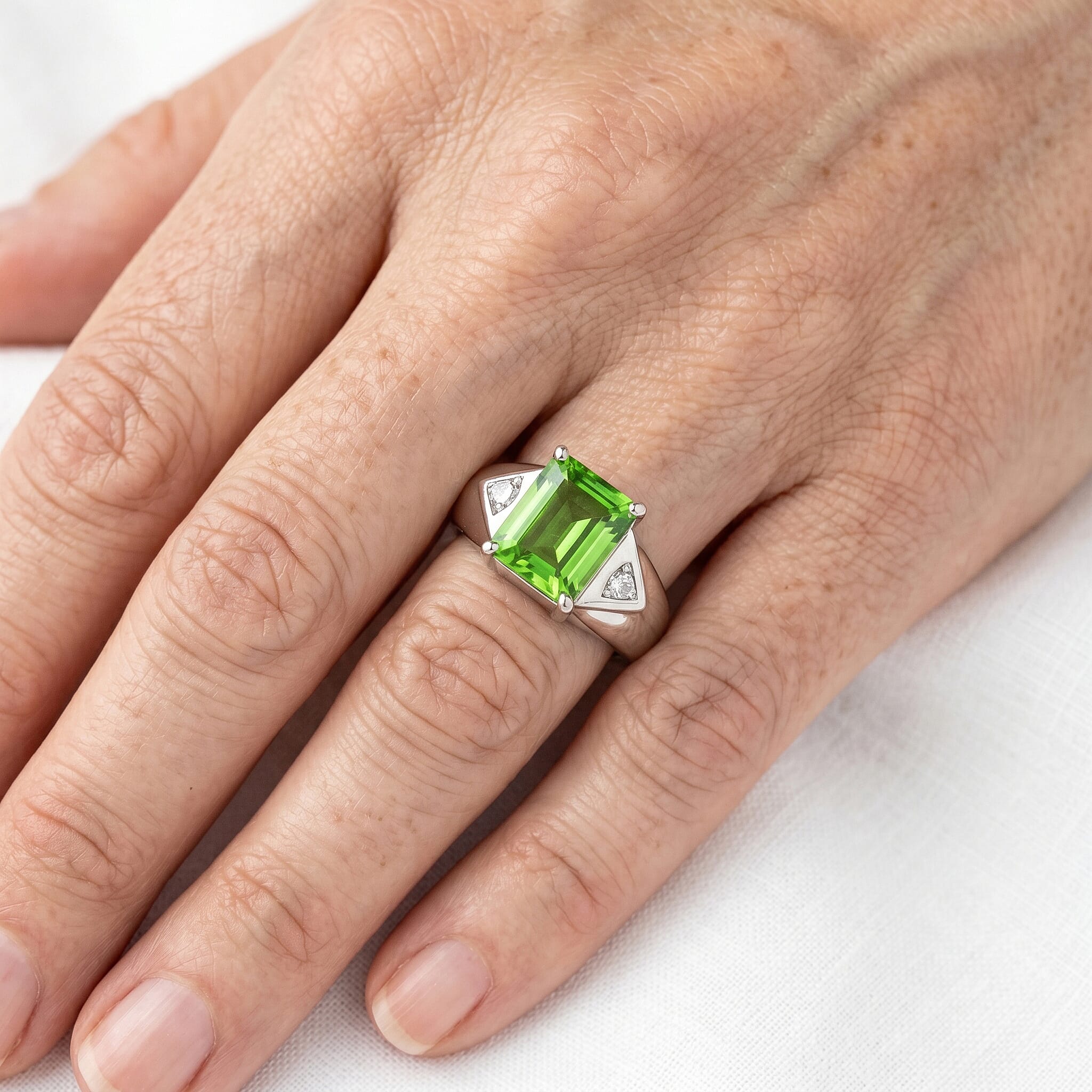 EverTrue Chartreuse Quartz (Triplet) and White Zircon 5.25 ctw Men's Ring in Platinum Bond (Size 9.0)