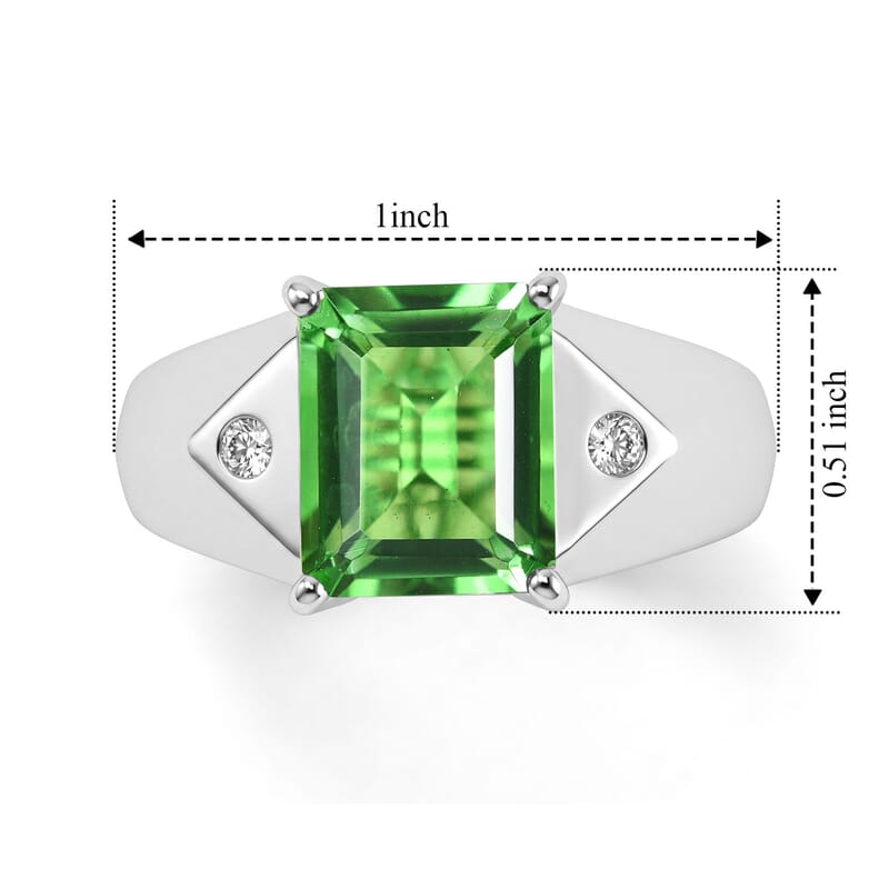 EverTrue Chartreuse Quartz (Triplet) and White Zircon 5.25 ctw Men's Ring in Platinum Bond (Size 9.0)