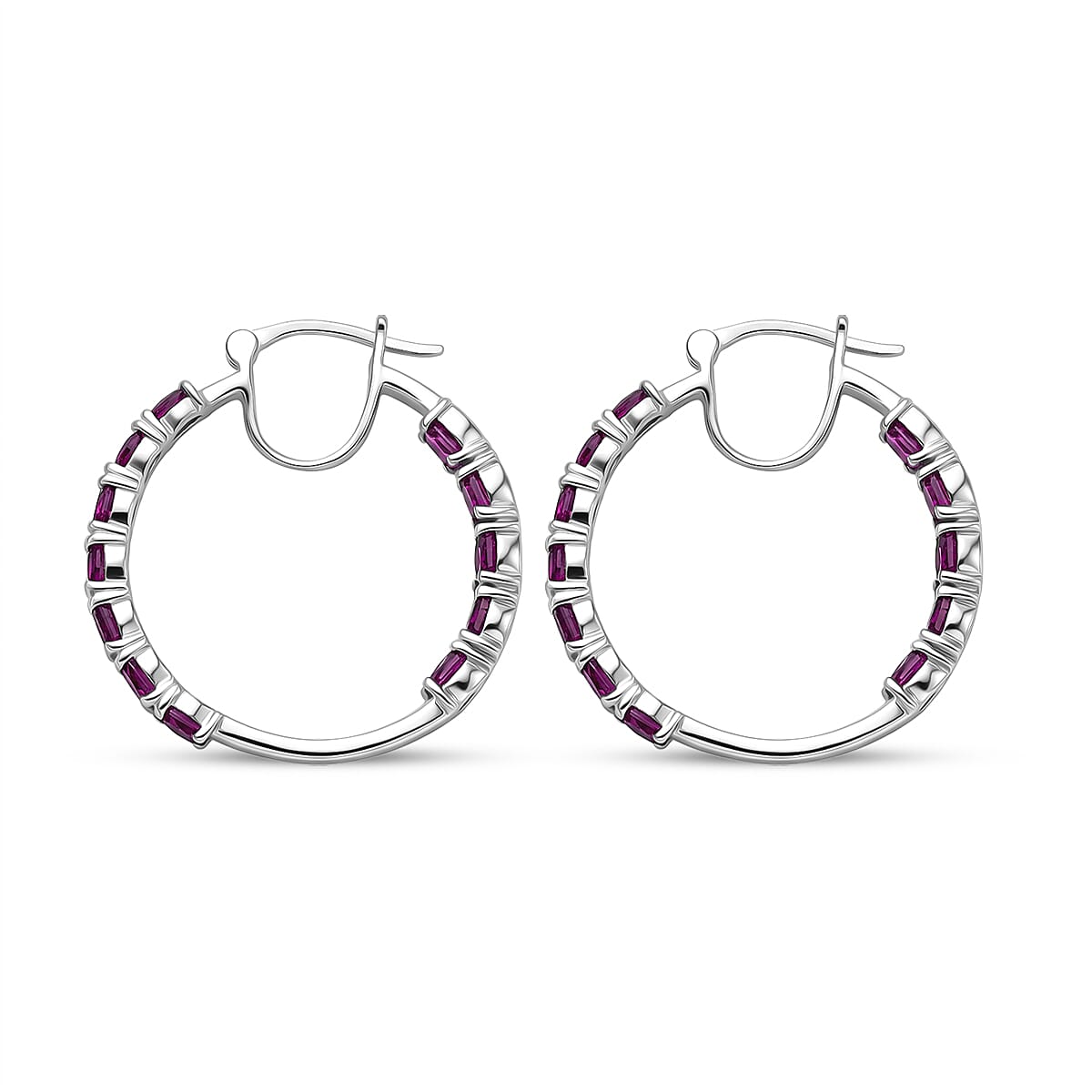 EverTrue Orissa Rhodolite Garnet 5.00 ctw Timeless Hoop Earrings in Platinum Bond