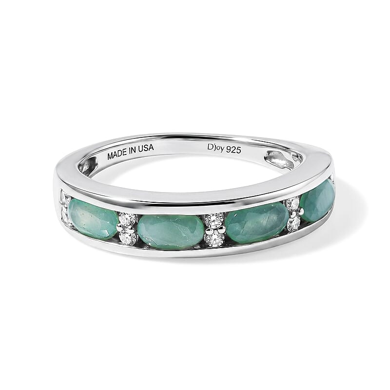 D'Joy Grandidierite and White Zircon 1.10 ctw Ring in Rhodium Over Sterling Silver (Size 7.0)