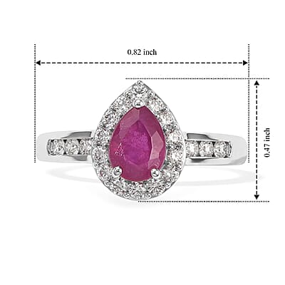 D'Joy Niassa Ruby (FF) and White Zircon 1.50 ctw Ring in Rhodium Over Sterling Silver (Size 6.0)