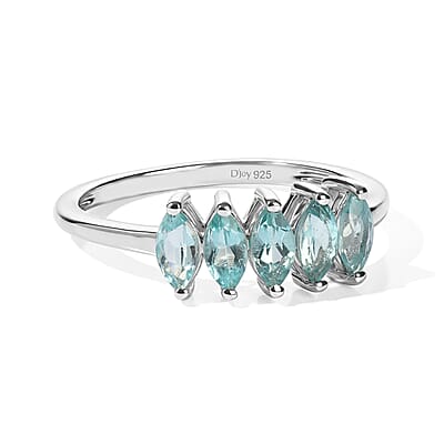 D'Joy Lagoon Apatite 0.75 ctw Ring in Rhodium Over Sterling Silver (Size 9.0)