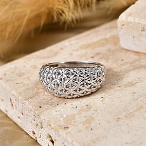 D'Joy Rhodium Over Sterling Silver Honeycomb Ring (Size 10.0) (4.40 g)