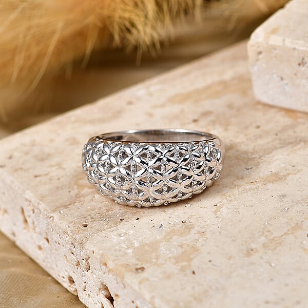 D'Joy Rhodium Over Sterling Silver Honeycomb Ring (Size 10.0) (4.40 g)