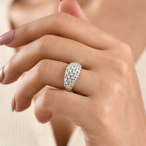 D'Joy Rhodium Over Sterling Silver Honeycomb Ring (Size 10.0) (4.40 g)
