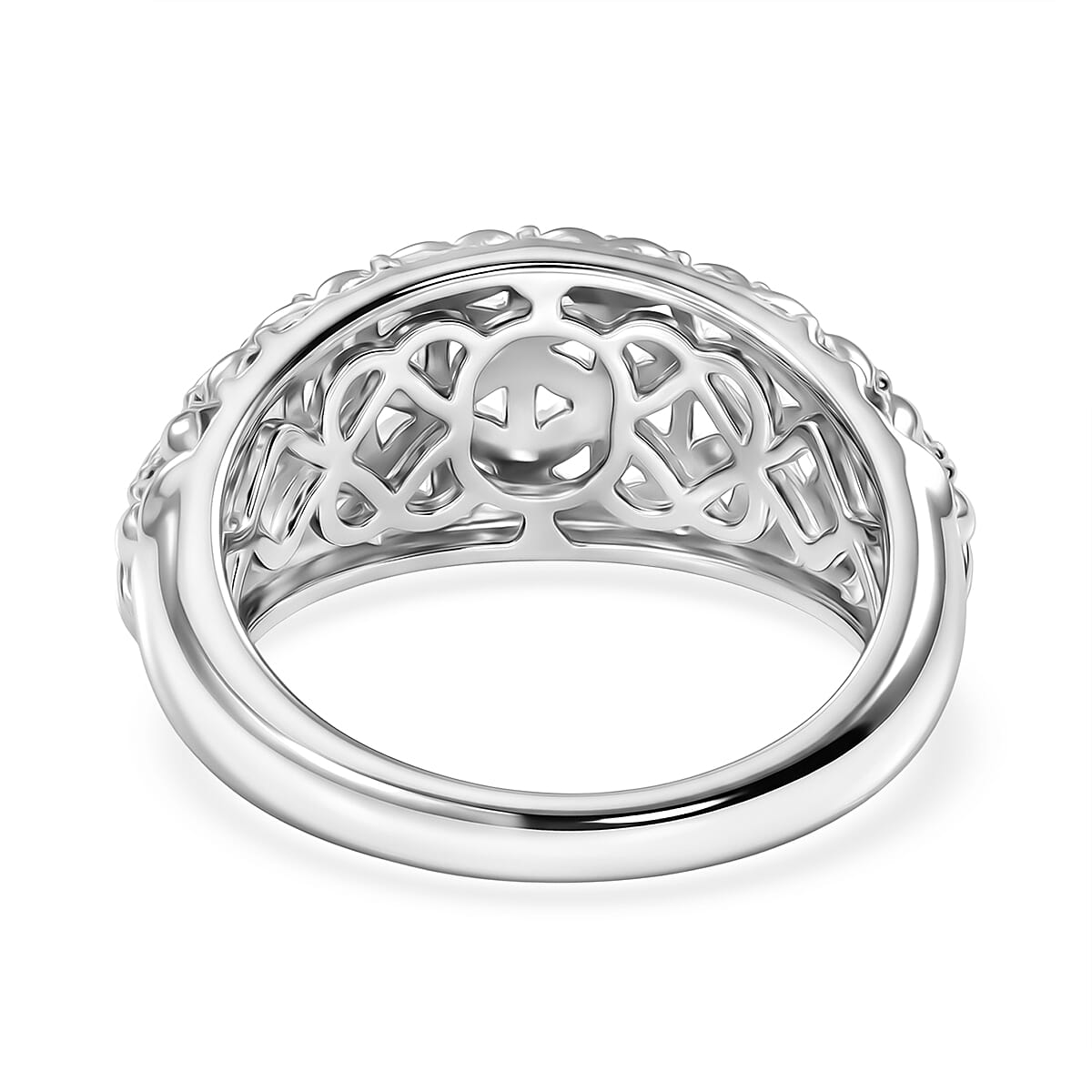D'Joy Rhodium Over Sterling Silver Honeycomb Ring (Size 10.0) (4.40 g)