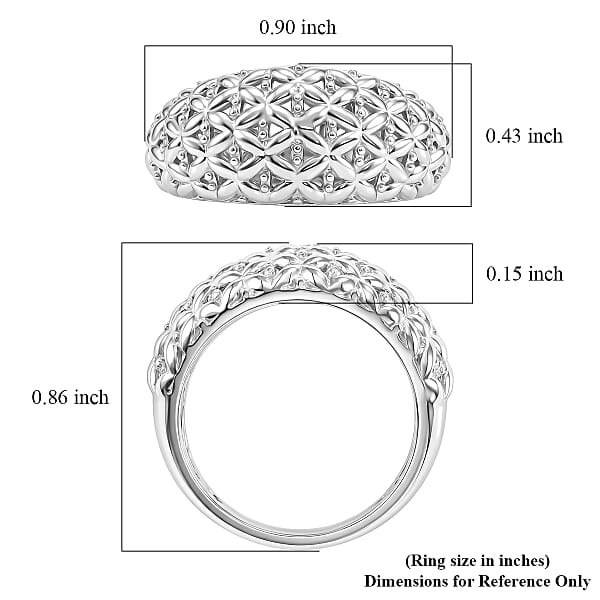 D'Joy Rhodium Over Sterling Silver Honeycomb Ring (Size 10.0) (4.40 g)