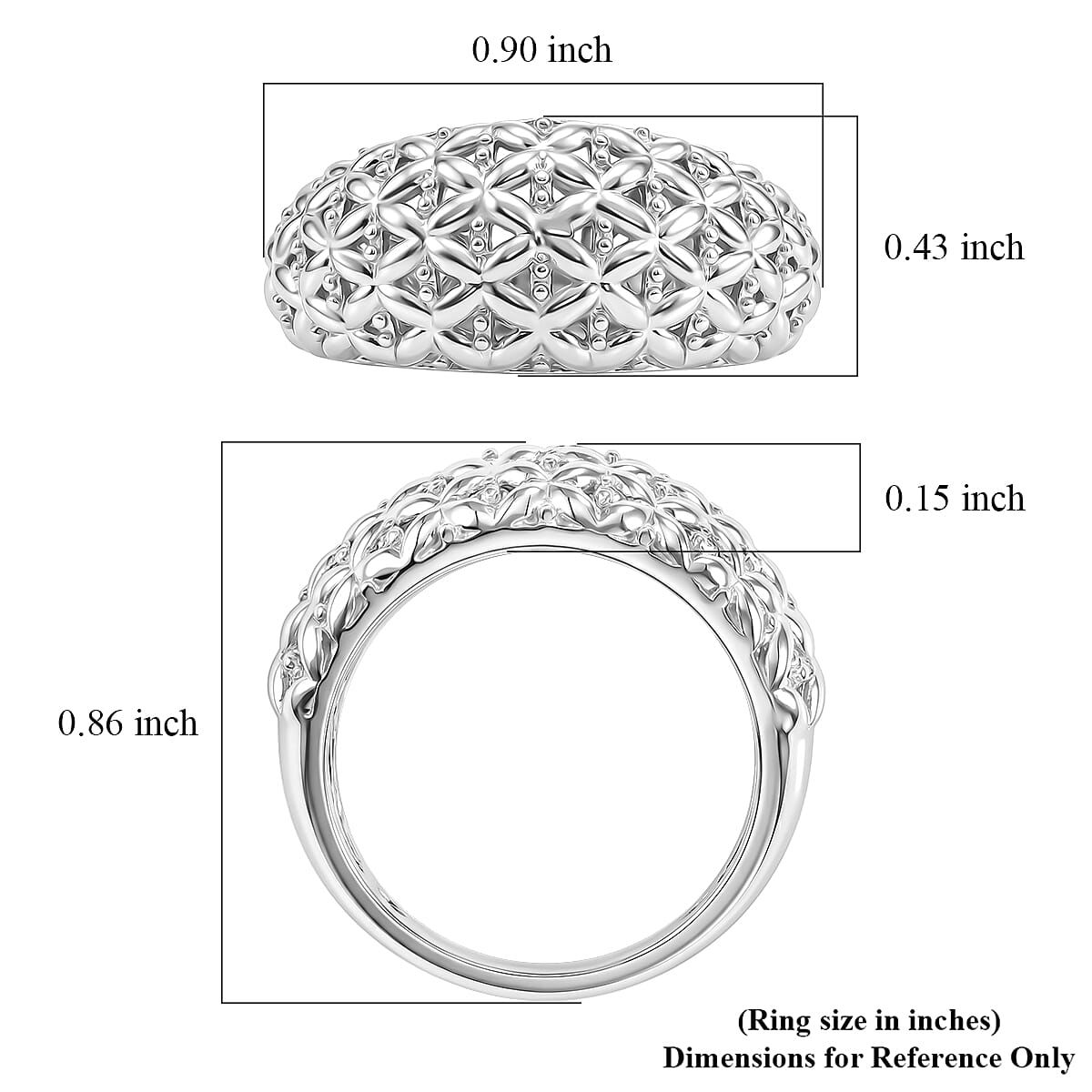 D'Joy Rhodium Over Sterling Silver Honeycomb Ring (Size 8.0) (4.40 g)