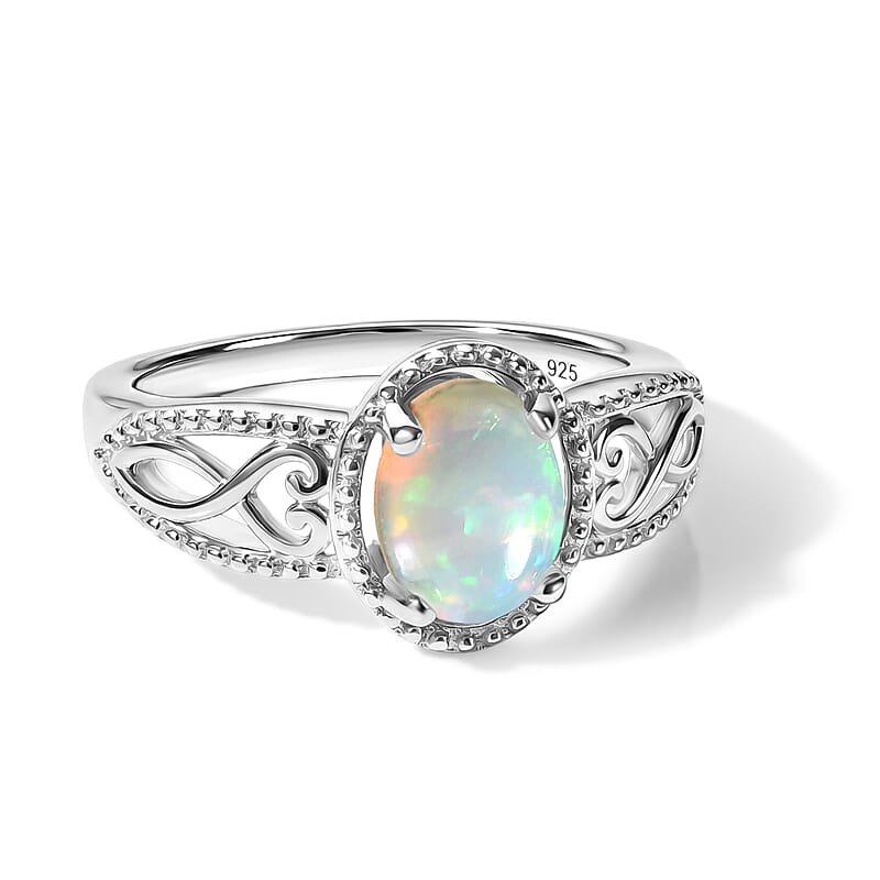 D'Joy Ethiopian Welo Opal 1.00 ctw Ring in Rhodium Over Sterling Silver (Size 6.0)