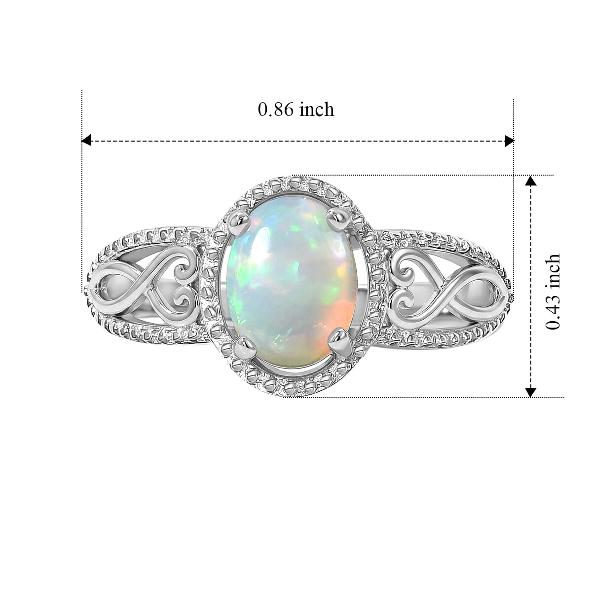 D'Joy Ethiopian Welo Opal 1.00 ctw Ring in Rhodium Over Sterling Silver (Size 8.0)
