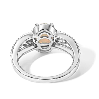 D'Joy Ethiopian Welo Opal 1.00 ctw Ring in Rhodium Over Sterling Silver (Size 9.0)