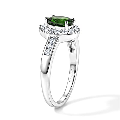 D'Joy Chrome Diopside and White Zircon 1.30 ctw Ring in Rhodium Over Sterling Silver (Size 9.0)