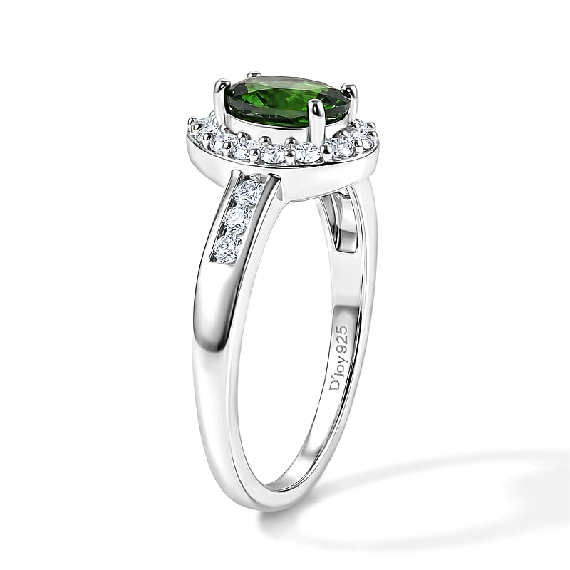 D'Joy Chrome Diopside and White Zircon 1.30 ctw Ring in Rhodium Over Sterling Silver (Size 9.0)