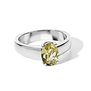D'Joy Green Gold Quartz 1.20 ctw Ring in Rhodium Over Sterling Silver (Size 7.0)