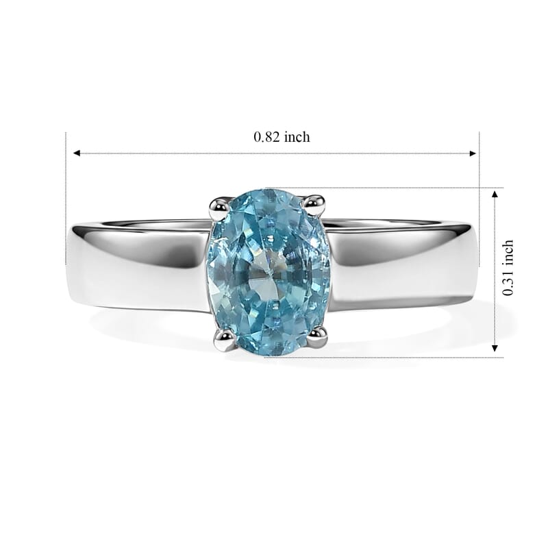 D'Joy Cambodian Blue Zircon 2.00 ctw Solitaire Ring in Rhodium Over Sterling Silver (Size 10.0)